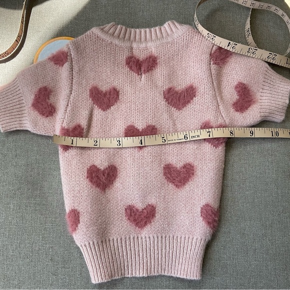 Pet Sweater Pink Cardigan with Fuzzy Hearts Medium - Picture 4 of 8